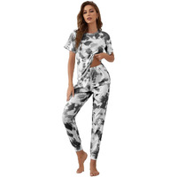 Lookmark Women's Tie Dye Printed Long Half Sleeve Night Wear || Night Suit Co-Ord Set(Ngt-Nw02-Black-S)