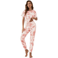 Lookmark Women's Tie Dye Printed Long Half Sleeve Night Wear || Night Suit Co-Ord Set(Nw02 Orange-S)