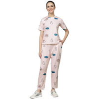 Lookmark Women's Cotton Lycra Printed Pyjama Set Light Pink Color Night Suit Co-Ord For Women(Nw04-S_)