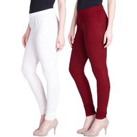 Lyra Cotton Premium Churidar Leggings For Women (Pack Of 2) White,Maroon