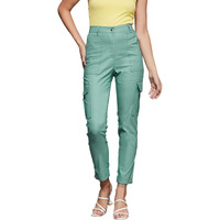 Miss Chase Women's Turquoise Solid Polyester High Waist Regular Length Trouser (Mcss22Bt12-03-33-05, Turquoise, L)