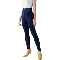 Miss Chase Women's Navy Blue Skinny Fit High Rise Regular Length Clean Look Stretchable Denim Jeans (Mcaw18Den02-78-71-30, Navy Blue, 30)