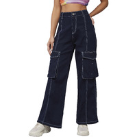 Miss Chase Women's Wide Leg High/Mid Rise Regular Length Jeans (Plus (Mcss24Den79-02-71-32, Navy Blue, 32)