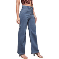 Miss Chase Women's Wide Leg High Rise Mildly Distressed Regular Length Stretchable Denim Jeans (Mcss24Den12-88-115-32, Blue, 32)