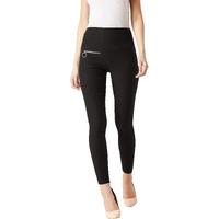 Miss Chase Women's Black Skinny High Waist Regular Length Zippered Jeggings (Mcaw18Bt02-51-62-03, Black, Small)