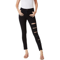 Miss Chase Women's Slim Fit Highrise Ripped Denim Jeans(Mcss19Den08-51-62-30,Black,30)