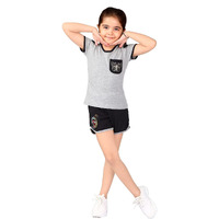 Naughty Ninos Girls Grey & Black Solid Top With Shorts (Nn00810Drs_6 Years-8 Years)
