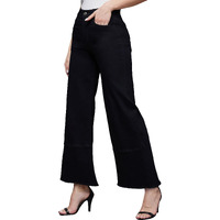 Miss Chase Women's Wide Leg High Rise Regular Length Stretchable Denim Jeans (Mcss24Den98-82-338-32, Smokey Black, 32)