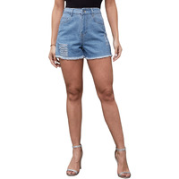 Miss Chase Women's Relaxed Fit High/Mid Rise Regular Length Denim Shorts (Mcss23Den09-13-115-28, Blue, 28)
