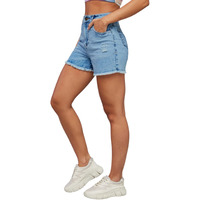 Miss Chase Women's Relaxed Fit Mid Rise Highly Regular Denim Shorts (Mcaw24Den79-28-54-32, Sky Blue, 32)