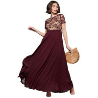 Miss Chase Women's Relaxed Fit Regular Dress (Mcss25D93-27-619-05, Burgundy & Beige, L)