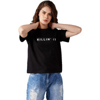 Miss Chase Women's Black 100% Cotton T-Shirt(Mcaw19Ts50-14-62-04,Black,Medium)