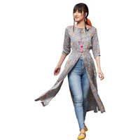 Miss Chase Women's Round Neck 3/4Th Sleeve Floral Elasticated Maxi Top (Mcaw18Tp11-96-175-06, Multicolored-Base-Grey, Xl)