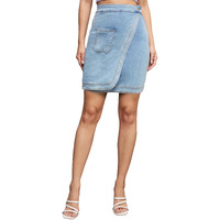 Miss Chase Women's Regular High Rise Clean Look Above Knee Stretchable Denim Skirt With Pockets (Mcss22Den11-08-158-28, Light Blue, 28)