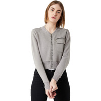 Miss Chase Women's Grey Collared Full Sleeves Solid Bomber Cropped Jacket (Mcaw19Jkt03-20-17_Grey_Xl)