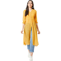Miss Chase Women's Mustard Yellow V-Neck 3/4 Sleeves Solid Empire Maxi Top