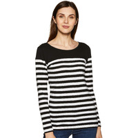 Miss Chase Women's Black And White Round Neck Full Sleeves Striped Basic Top(Mcaw14Tp01-67-98-02,Black And White,X-Small)