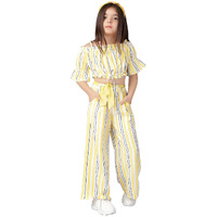 Naughty Ninos Girls Yellow & White Striped Printed Top With Palazzo (Nna0845Drs_3-4 Years)