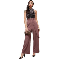 Miss Chase Women's Sleeveless Embellished Halter Neck Regular Jumpsuit (Mcaw21D15-01-271-06, Mauve, Xl)