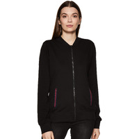 Miss Chase Women's Black Solid Round Neck Full Sleeves Twill Tape Detailing Bomber Jacket (Mcaw18Jkt02-33-62_Black_M)