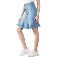 Miss Chase Women's High/Mid Rise Midi/Mini Denim Skirt (Mcaw24Den94-79-115-28, Blue, 28)