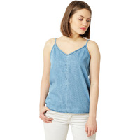 Miss Chase Women's Light Blue V Neck Sleeveless Cotton Solid Denim Regular Fit Spaghetti Top (Mcaw17Den03-05-158-03, Light Blue, Small)