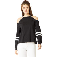 Miss Chase Women's Black Cotton Cold Shoulder Sweatshirt (Mcaw18Swt01-43-62-02_Black_X-Small)