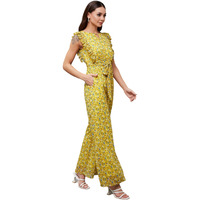 Miss Chase Women's Round Neck Sleeveless Floral Wide Leg Regular Jumpsuit With Pockets (Mcss24D97-17-164-04, Multicolored-Base-Yellow, M)