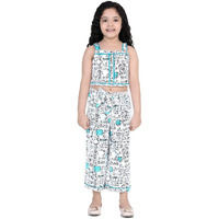 Naughty Ninos Printed Girls Cotton Twill Top And Pallazo Set (Nn00716Drs-White & Blue)