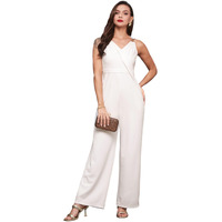 Miss Chase Women's V-Neck Sleeveless Solid Wrap Jumpsuit With Pockets (Mcss24D19-34-114-05, Off-White, L)
