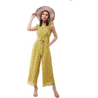 Miss Chase Women's Multicolored- Base- Yellow Round Neck Sleeveless Floral Wide Leg Regular Jumpsuit (Mcaw21D04-90-224-02,Multicolored- Base- Yellow,Xs)
