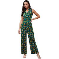 Miss Chase Women's Shirt Collar Sleeveless Animal Printed Regular Length Jumpsuit With Pockets (Mcss24D19-43-306-02, Multicolored-Base-Teal, S)
