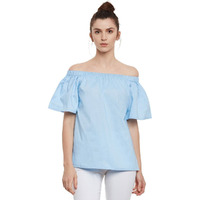 Miss Chase Womens Light Blue Off Shoulder Top(Mcss17Tp08-12-158-02_Light Blue_X-Small)