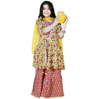 Naughty Ninos Girls Yellow Floral Printed Kurta And Sharara Set With Chunari (3-4 Years_Yellow)