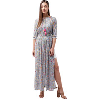 Chase Lifestyle Private Limited Women's Round Neck 3/4Th Sleeve Floral Elasticated Maxi Top (Mcaw18Tp11-96-175-08, Multicolored-Base-Grey, 3Xl)