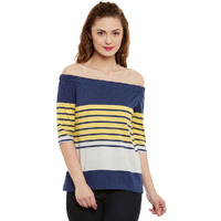 Miss Chase Womens Multicolour Striped Off Shoulder Top