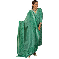Nainvish Green Bandhani Print Kurta Set For Women | Cotton Kurti With Pant & Dupatta | Women Ethnic Wear For Festive & Casual Use