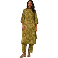 Nainvish Women Green Ethnic Kurta Set | Cotton Kurti With Pant And Dupatta | Floral Printed Kurta Pant Set Sd891_Kbd