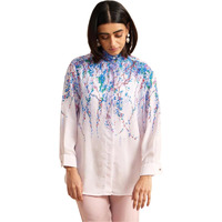 Nainvish Women's Cotton Blend Printed Straight Mandarin Neck Shirt (Sd662_S-S_Blue)