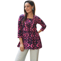 Nainvish Women's Blue & Rose Floral Printed A-Line Square Neck Top (Sd670_T-Xxl_(3)