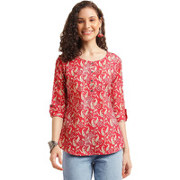 Nainvish Women's Cotton Blend Printed Regular Fit Top (Sd490_L_Red)