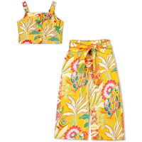 Naughty Ninos Girls Mustard Floral Printed Top With Palazzos (Nn01040Drs_7-8 Years)