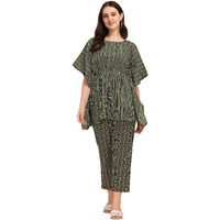 Nainvish Women's Cotton Blend Straight Round Neck Printed Kaftan Top With Pant (Sd224_Kb-Xxl_Dark Green)