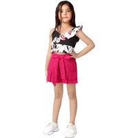 Naughty Ninos Girls Black Floral Printed Top With Maroon Shorts(Nn00675Drs_Black_13-14 Years)