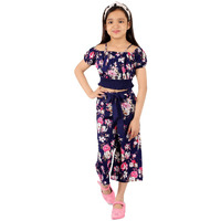 Naughty Ninos Girls Floral Printed Top And Pallazo Set (Nn00703Drs_Navy Blue)