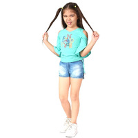 Naughty Ninos Girls Light Blue Off Shoulder Bell Sleeves Top With Shorts (Nn00772Drs_9-10 Years)