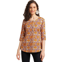 Nainvish Women's Cotton Blend Printed Regular Fit Top (Sd491_3Xl_Yellow)