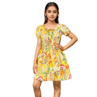 Naughty Ninos Girls Mustard Multi Floral Printed Flared Dress (Nn01031Drs_5-6 Years)