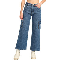 Nifty Women's Denim Stretchable Wide Leg Cargo Jeans (1465_Bta_34_Medium_Blue_34)