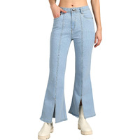 Nifty Women's Denim Slit Hem Wide Leg Jeans (1468_Ice_34_Light_Blue_34)